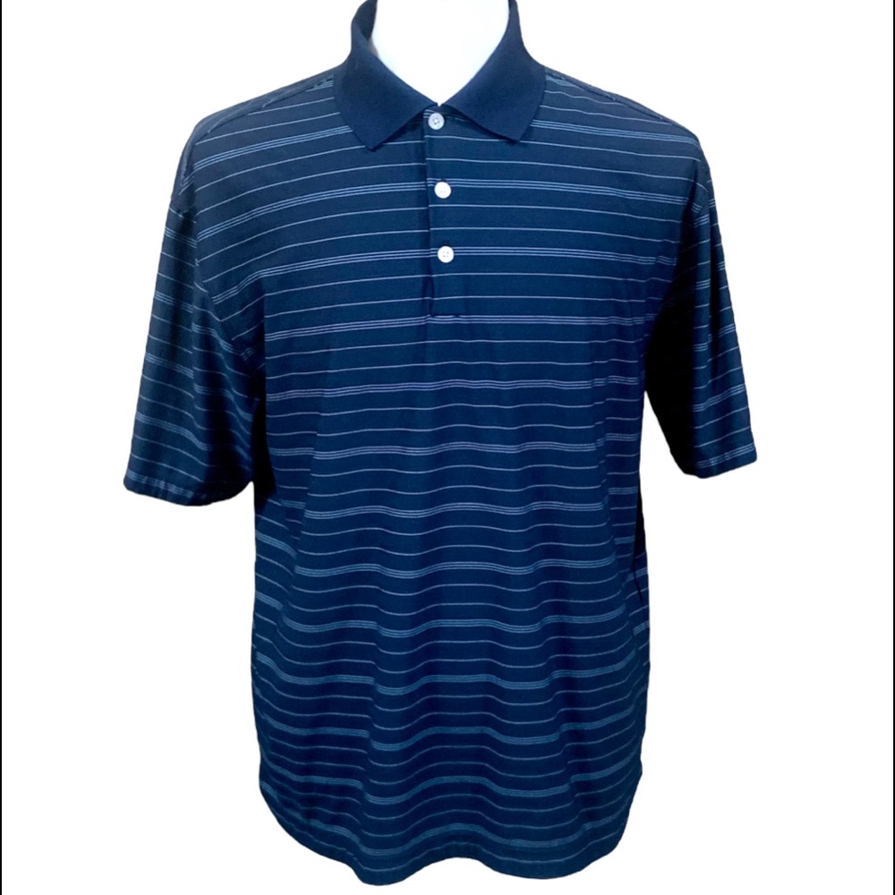 Nike Golf Dri-Fit Men's Performance Polo Shirt Navy Blue Striped Laege